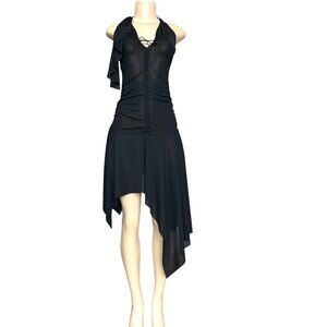 "Clearance" Stephanie Paris Sexy Halter Ruffle Handkerchief Hem Black Dress Sz 2